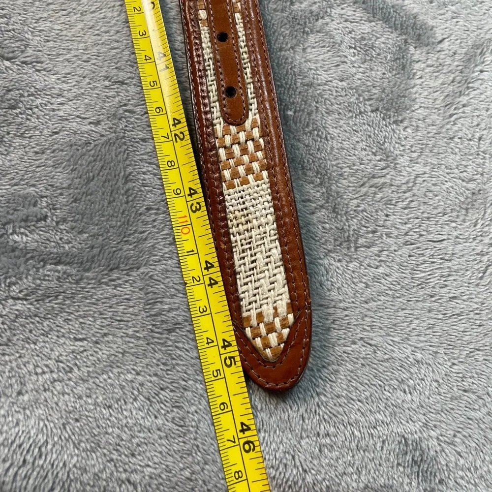 Vtg Aniline Kipskin Leather Woven Inlay Belt Solid Brass Buckle USA Mens 42